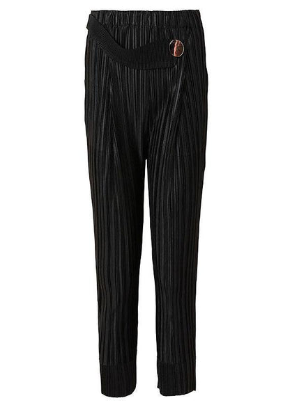 Italian Black Elastic Waist Button Harem Pants