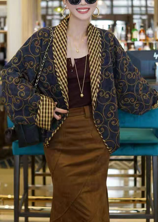 Italian Black Embroidered Wear on Both Sides Cotton Coats Batwing Sleeve