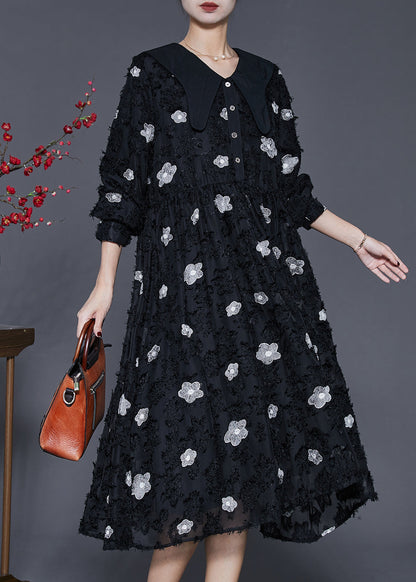 Italian Black Exra Large Hem Long Dresses Spring