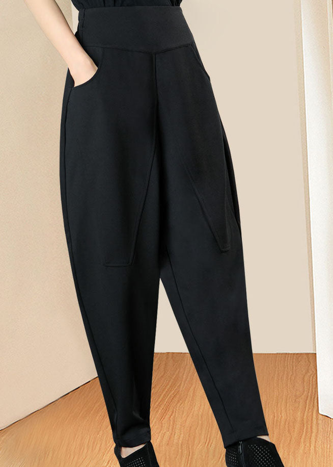 Italian Black High Waist Pockets Winter Pants