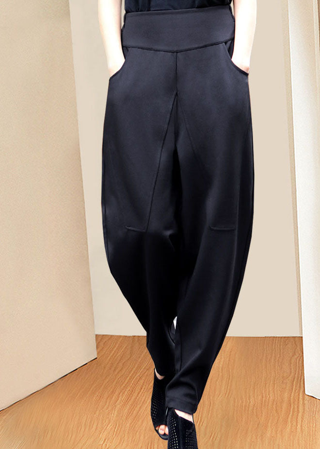 Italian Black High Waist Pockets Winter Pants