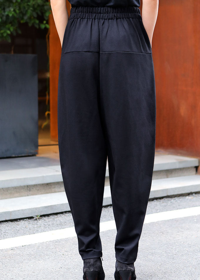 Italian Black High Waist Pockets Winter Pants