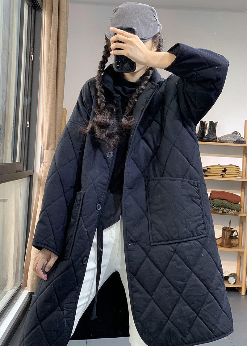 Italian Black Oversized Cozy Fine Cotton Filled Witner Coats