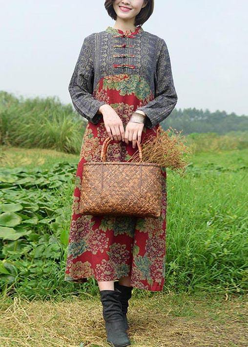 Italian Black Peony Dresses O Neck Patchwork Maxi Dresses