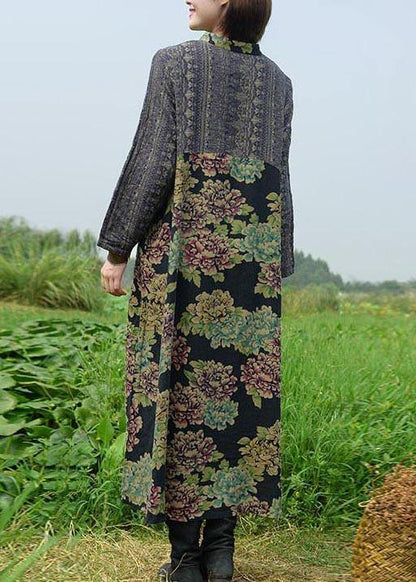 Italian Black Peony Dresses O Neck Patchwork Maxi Dresses