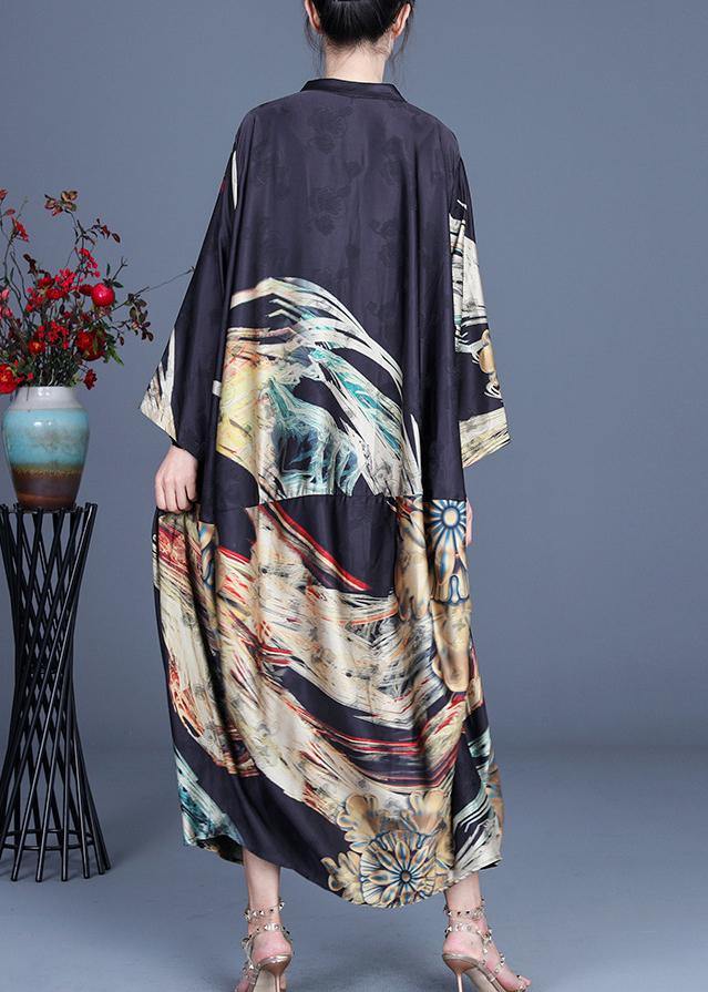 Italian Black Print Button Summer Spring Chiffon Dress