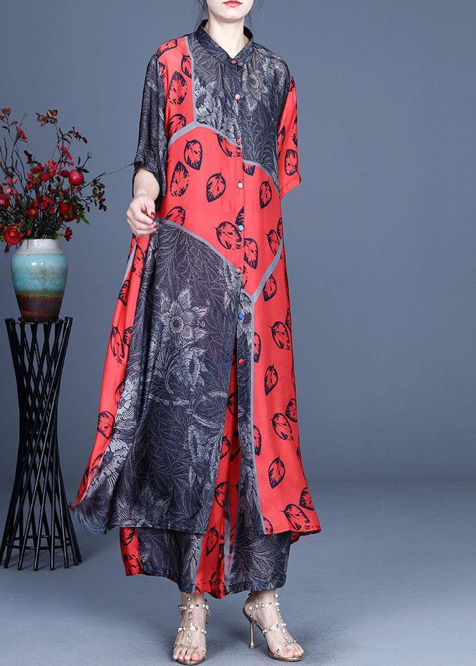 Italian Black Print Button Long Shirts Wide Leg Two-piece Set