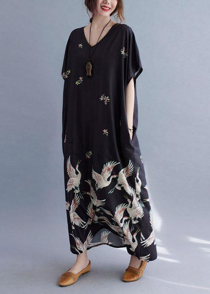 Italian Green Flowers V Neck Pockets Print Summer Holiday Dress Short Sleeve