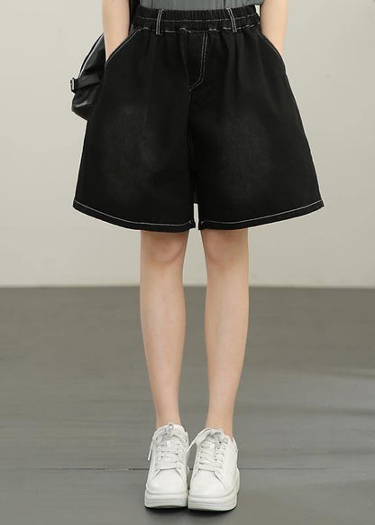 Italian Black Patchwork Hot Pants Cotton Pants Summer