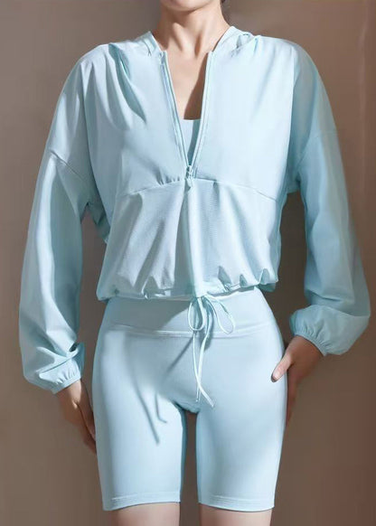 Italian Blue Hooded Pockets Spandex Upf 50+ Coat Jacket Spring
