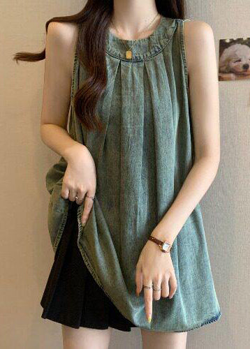 Italian Blue Oversized Denim Tanks Sleeveless