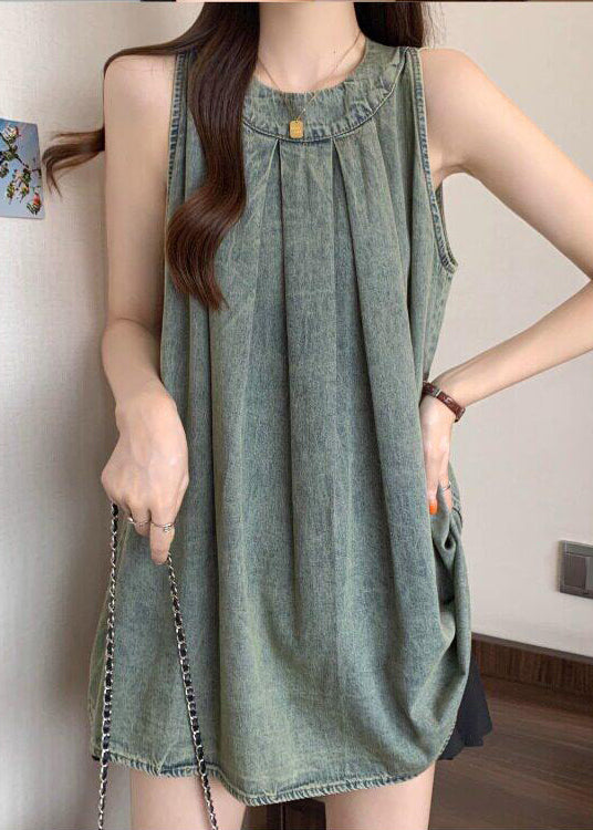 Italian Blue Oversized Denim Tanks Sleeveless
