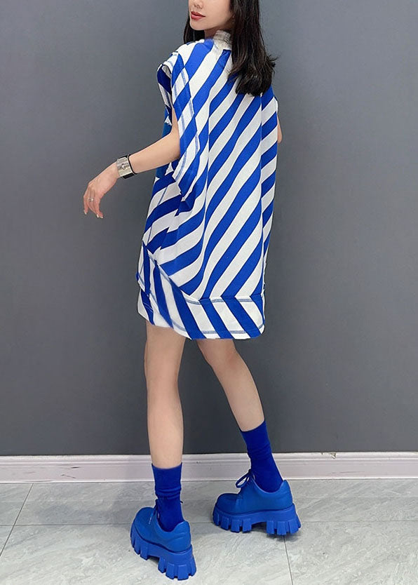 Italian Blue Striped Patchwork Tops and Shorts Cotton Two Pieces Set Summer