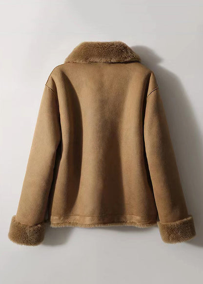 Italian Brown Peter Pan Collar Wear on Both Sides Wool Coats Winter