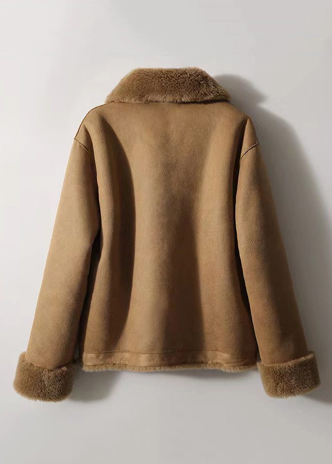 Italian Brown Peter Pan Collar Wear on Both Sides Wool Coats Winter