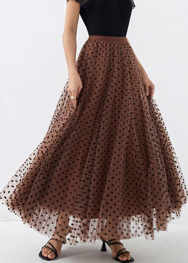Italian Brown Print High Waist Tulle a Line Skirts