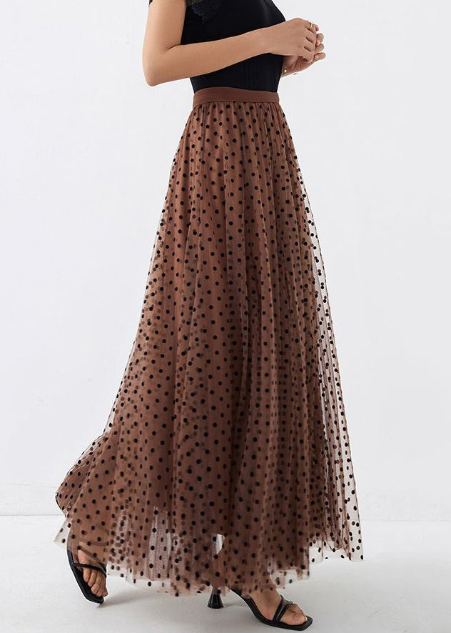 Italian Brown Print High Waist Tulle a Line Skirts