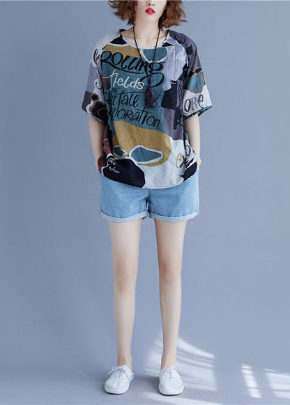 Italian Camouflage O Neck Patchwork Cotton T Shirts Short Sleeve
