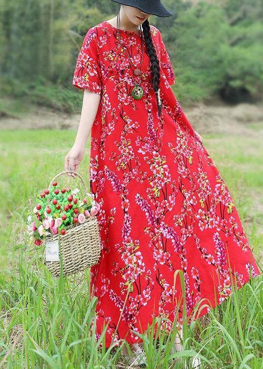 Italian Chinese Button Cotton Tunics Omychic Pattern Red Shift Dresses Summer