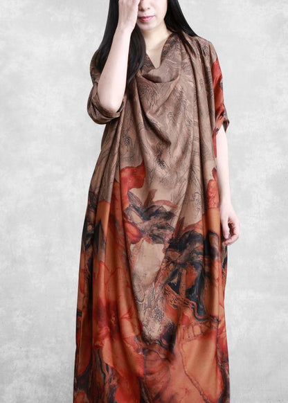 Italian Chocolate Print Clothes Asymmetric a Line Dress