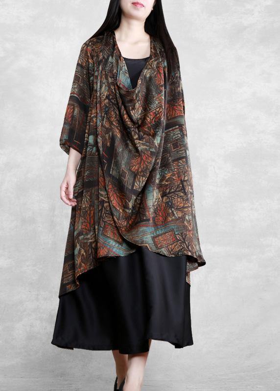Italian Chocolate Print Draping Dresses