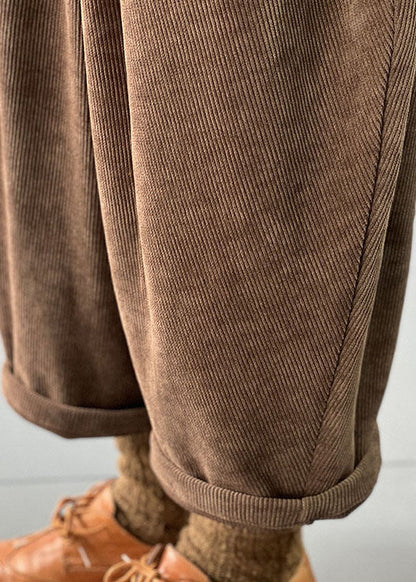 Italian Chocolate Elastic Waist Oversized Pockets Patchwork Corduroy Harem Pants Trousers Winter