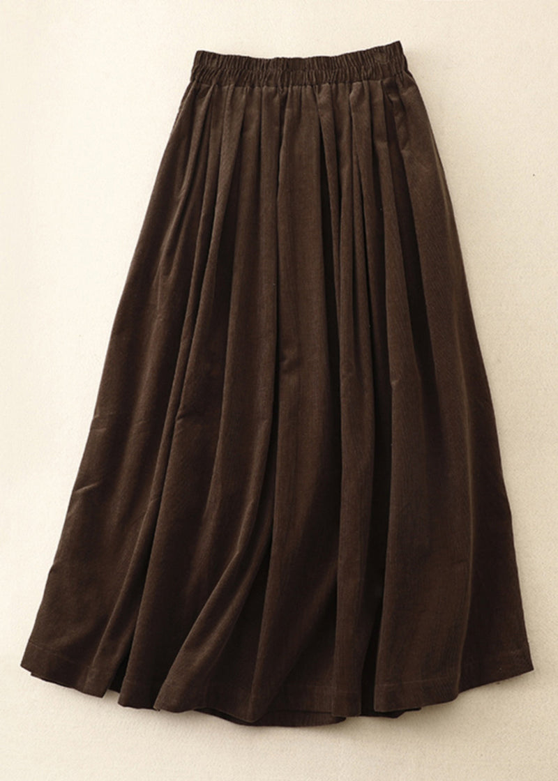 Italian Coffee High Waisted Corduroy A-line Pleated Skirt Spring