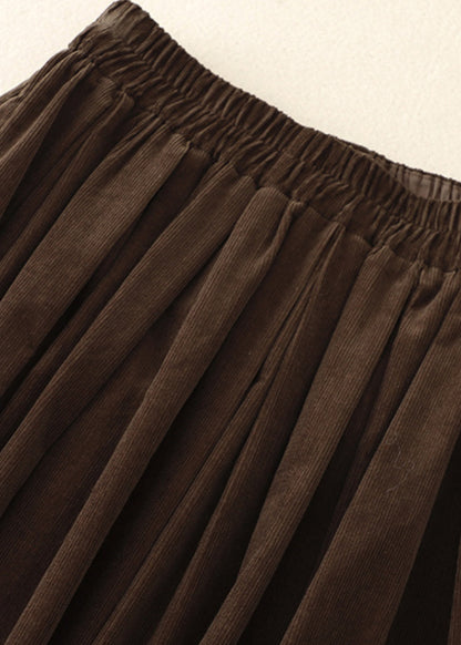 Italian Coffee High Waisted Corduroy A-line Pleated Skirt Spring