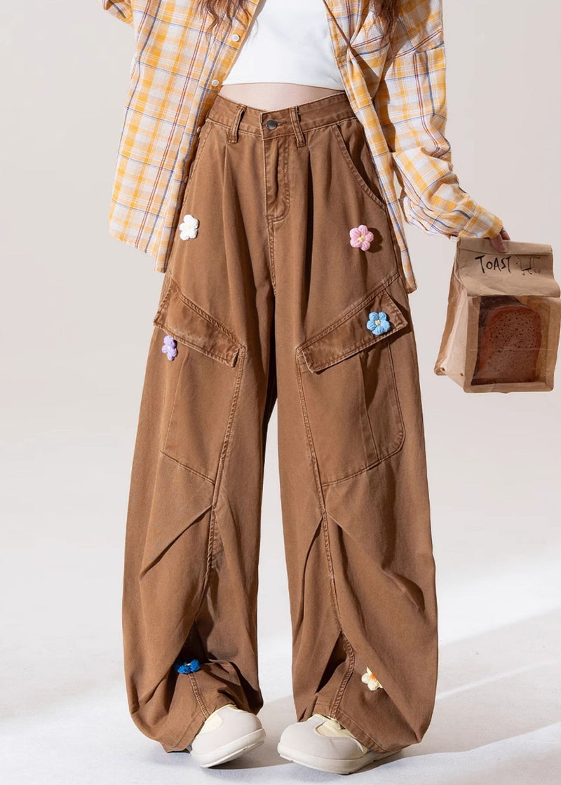 Italian Coffee Pockets Denim Straight Pants Spring