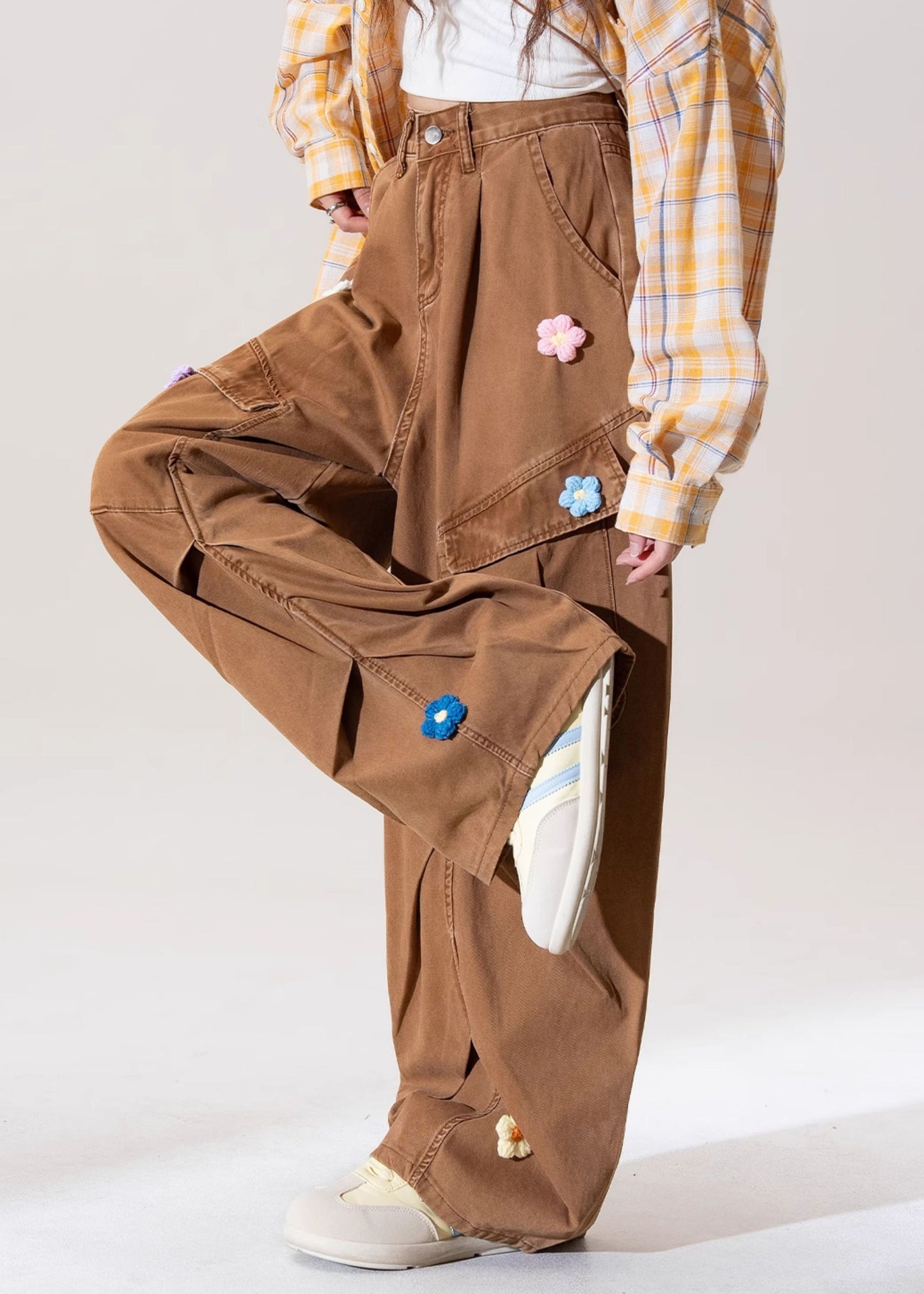 Italian Coffee Pockets Denim Straight Pants Spring