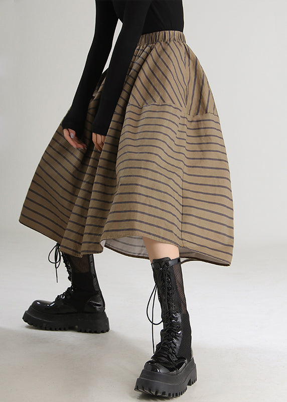 Italian Chocolate Striped High Waist Skirts Spring