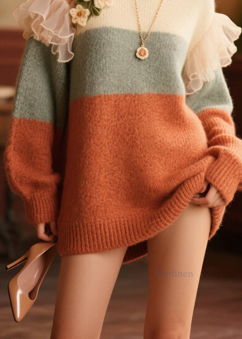 Italian Cold Shoulder Ruffled Knit Sweater Fall
