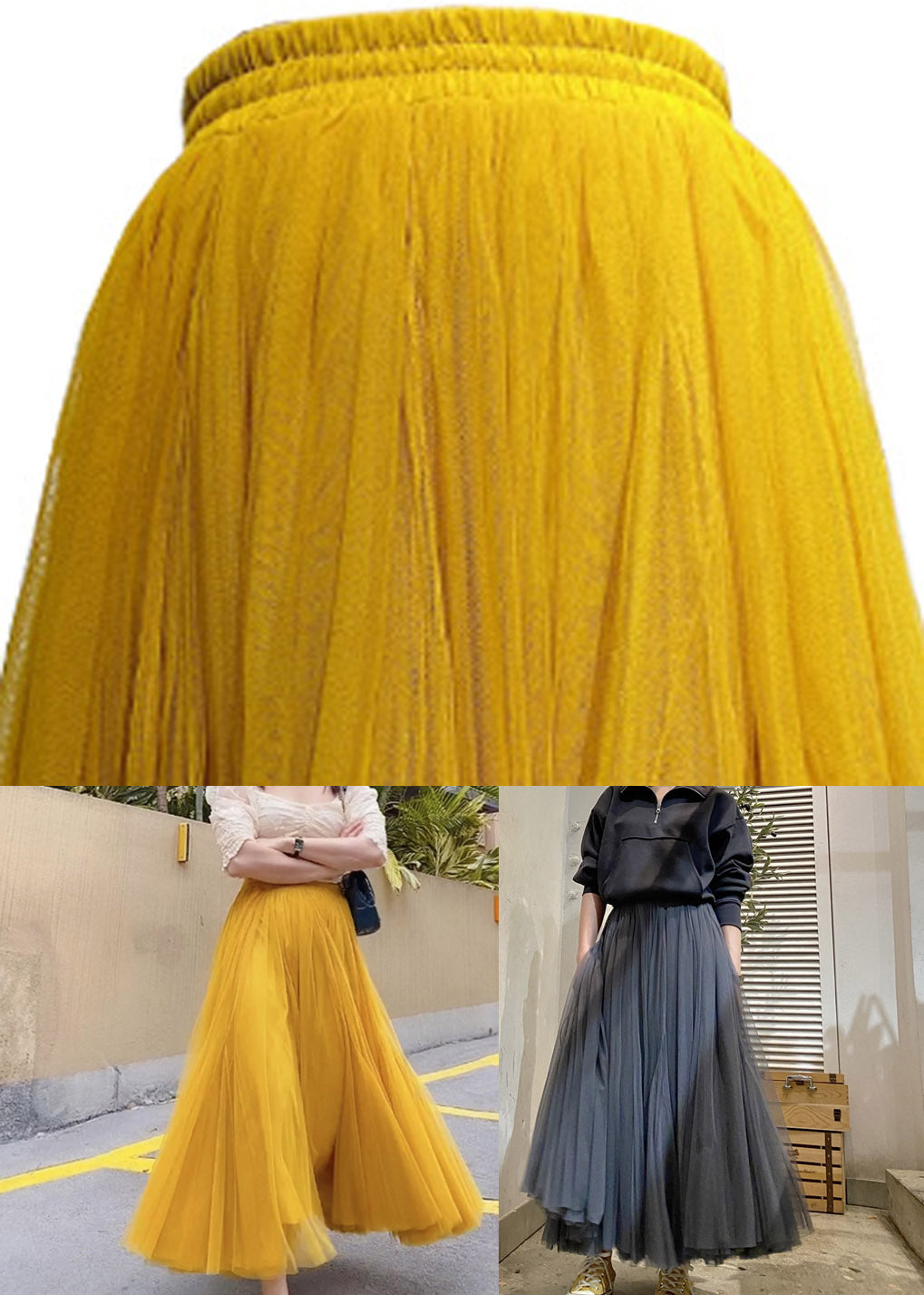 Italian Ginger Elastic Waist Tulle Layered Skirts Spring