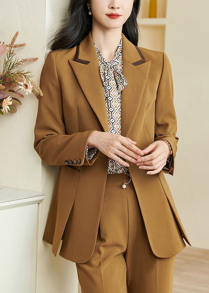 Italian Ginger Notched Patchwork Side Open Coats Fall