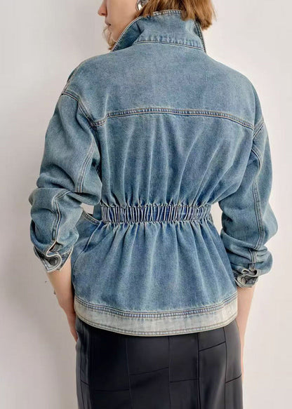 Italian Gradient Color Peter Pan Collar With Pockets Denim Coats Spring