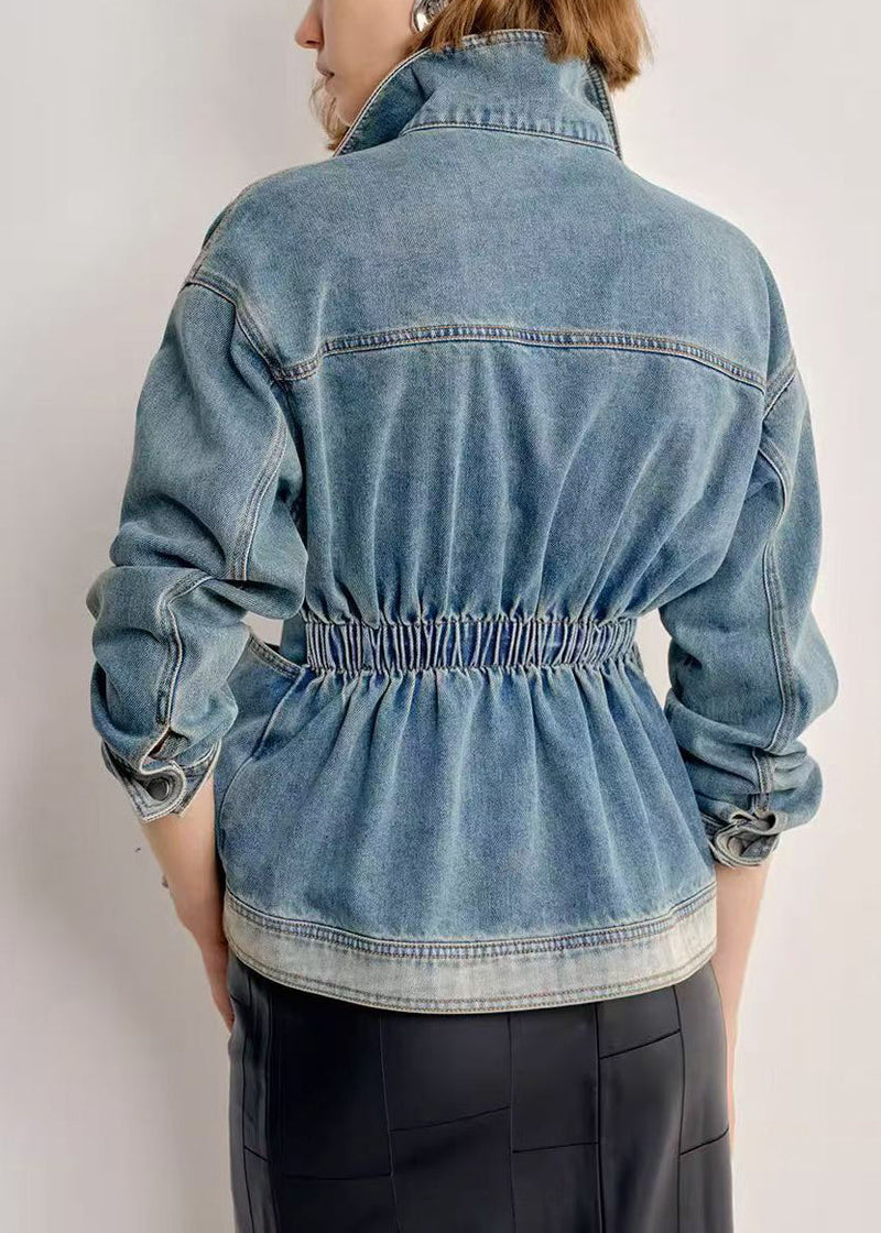 Italian Gradient Color Peter Pan Collar With Pockets Denim Coats Spring