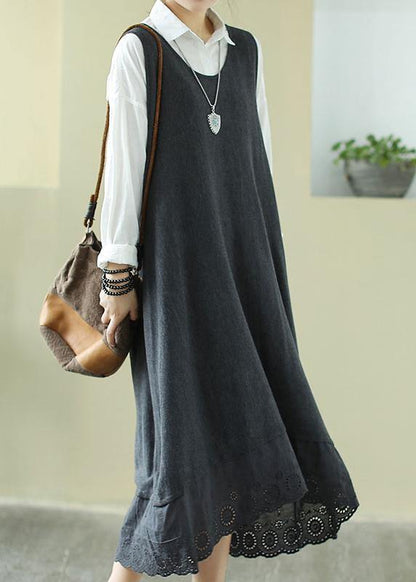 Italian Gray Outfit O Neck Sleeveless Robes Spring Dress