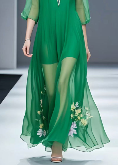 Italian Green Chiffon Vacation Dresses Bracelet Sleeve