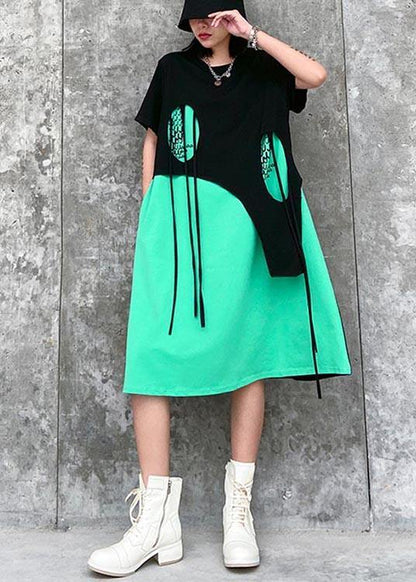 Italian Green Patchwork Hole Maxi Dresses Summer