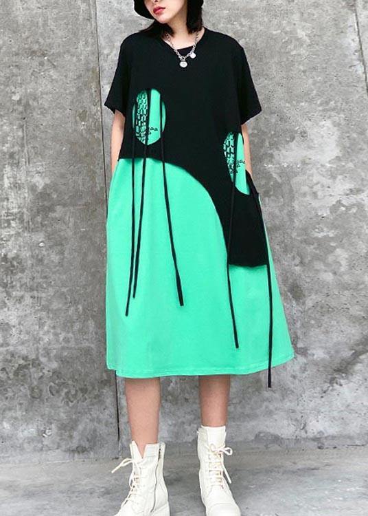 Italian Green Patchwork Hole Maxi Dresses Summer