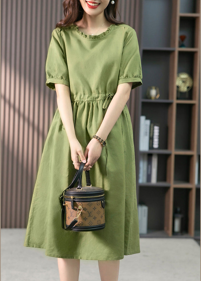 Italian Green Ruffled Linen Long Dresses Summer