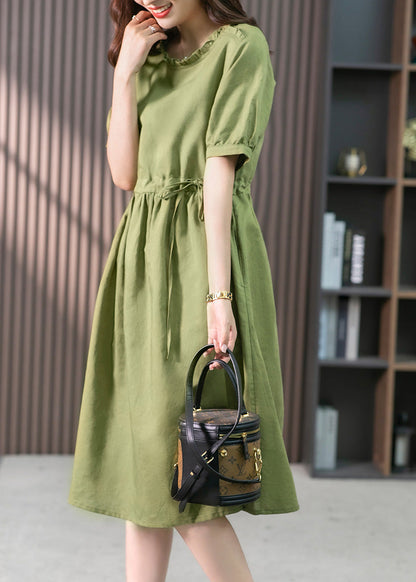 Italian Green Ruffled Linen Long Dresses Summer