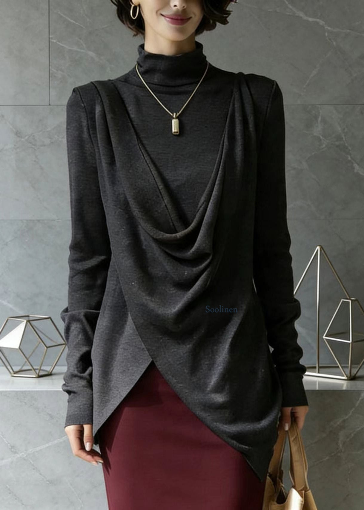 Italian Grey Asymmetrical Design Cotton Top Spring