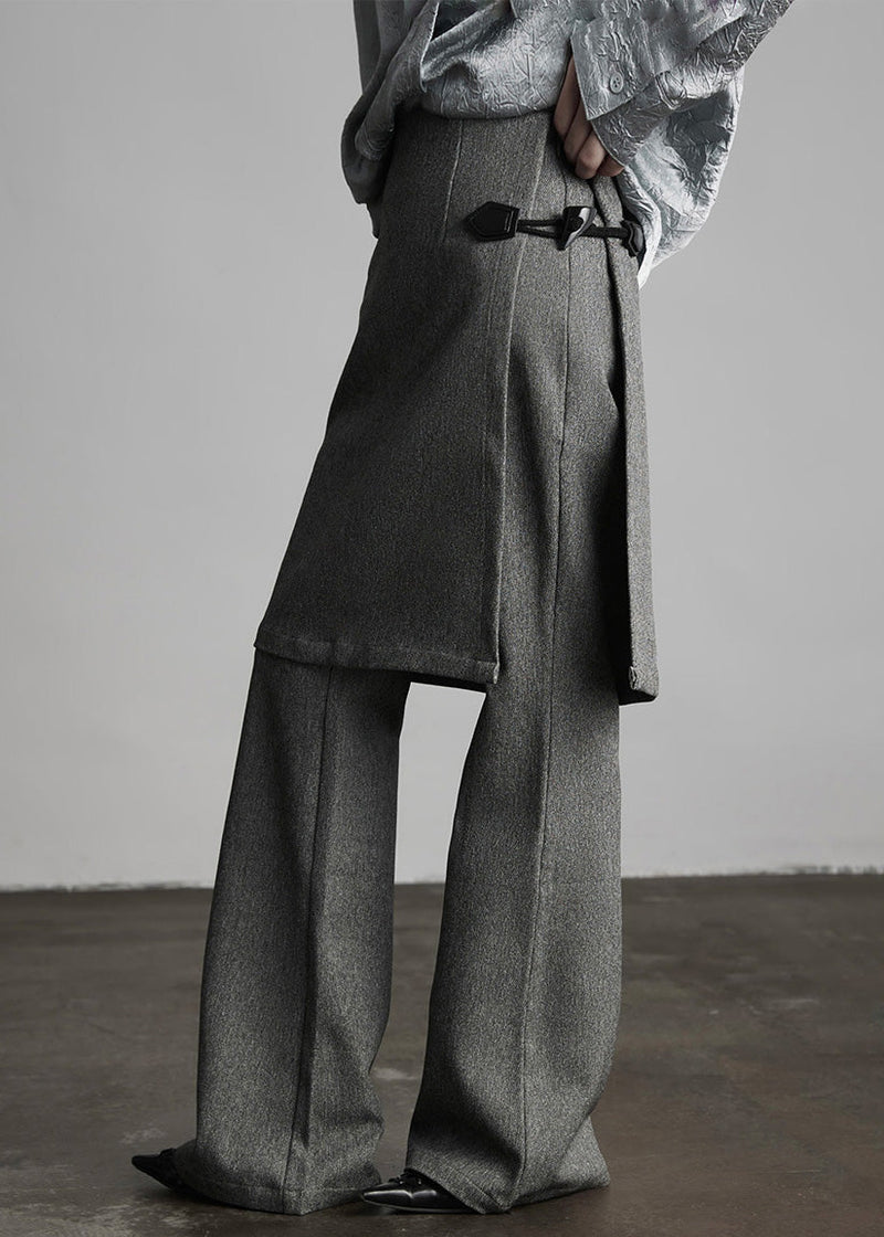 Italian Grey Fake Two-piece Split Design Suit Pants Spring