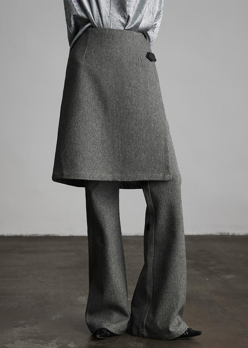 Italian Grey Fake Two-piece Split Design Suit Pants Spring
