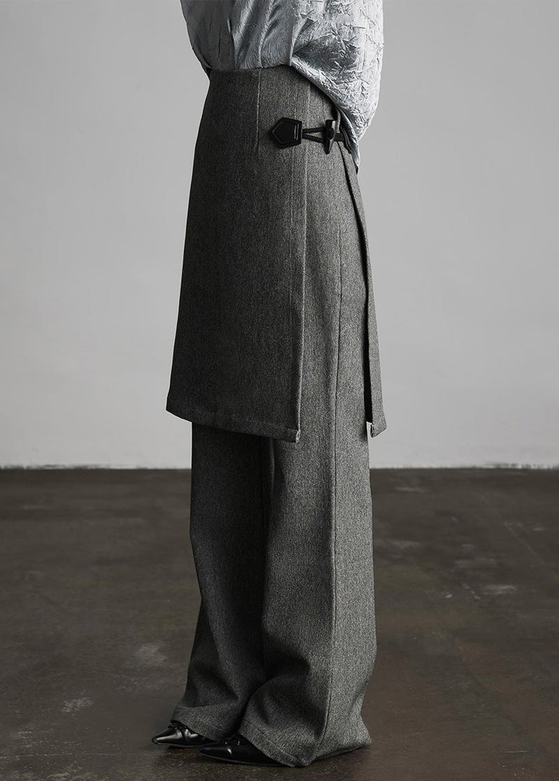 Italian Grey Fake Two-piece Split Design Suit Pants Spring