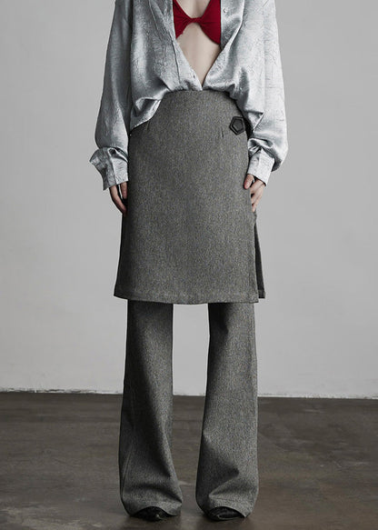 Italian Grey Fake Two-piece Split Design Suit Pants Spring