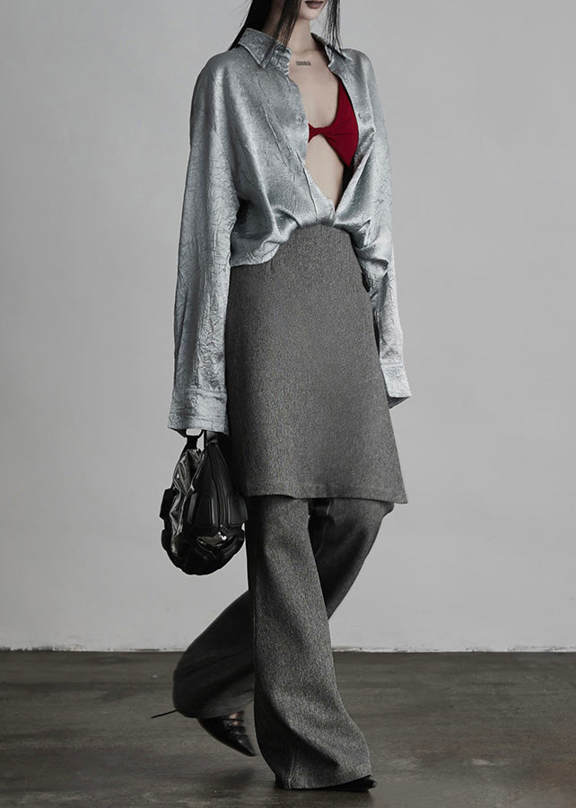 Italian Grey Fake Two-piece Split Design Suit Pants Spring