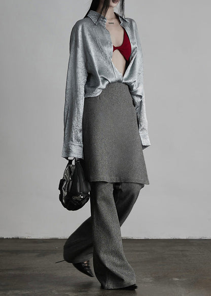 Italian Grey Fake Two-piece Split Design Suit Pants Spring