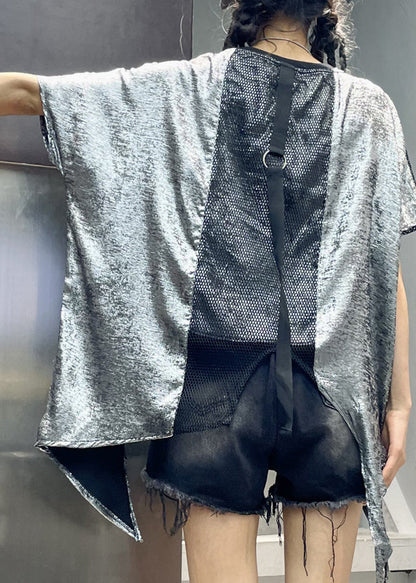 Italian Grey O-neck Asymmetrical Top Short Sleeve